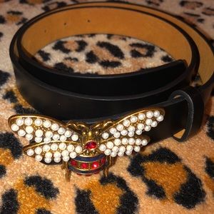 Bee Leather Belt with Pearl Wings